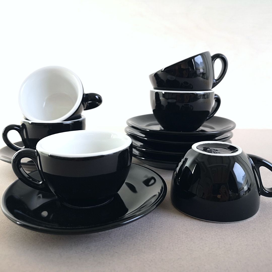 Nuova Point - Black Milano - Espresso Cups & Saucers - Set of 6