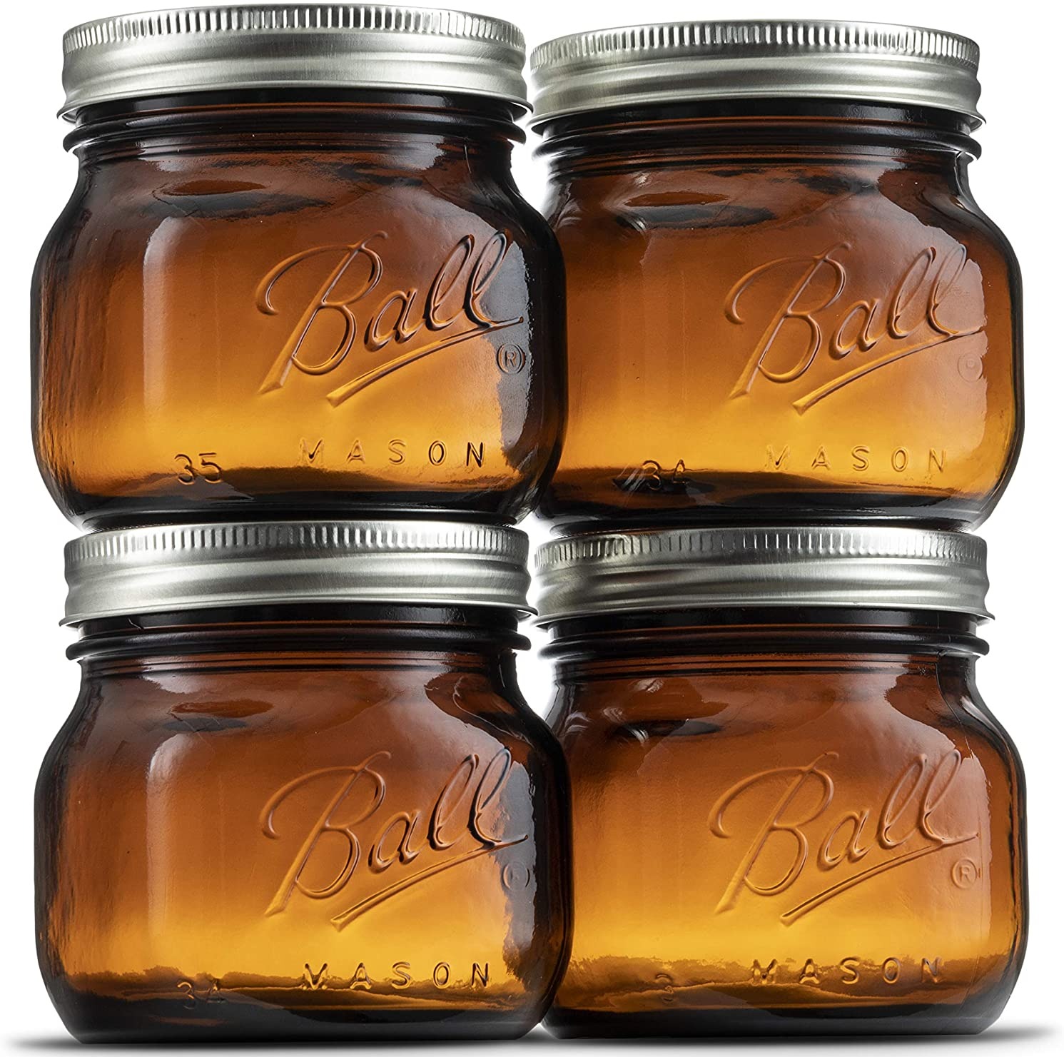 Ball Mason Jar Pint Elite Amber Wide Mouth 16 oz (475 ml) 4pack Crema