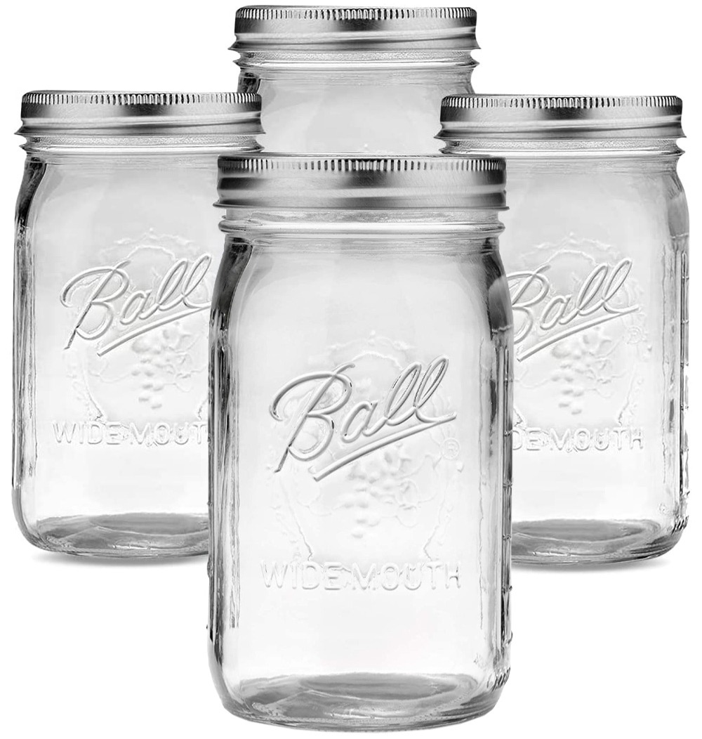 Ball Mason Jar Quart Wide Mouth 32 oz (945 ml) 4-pack