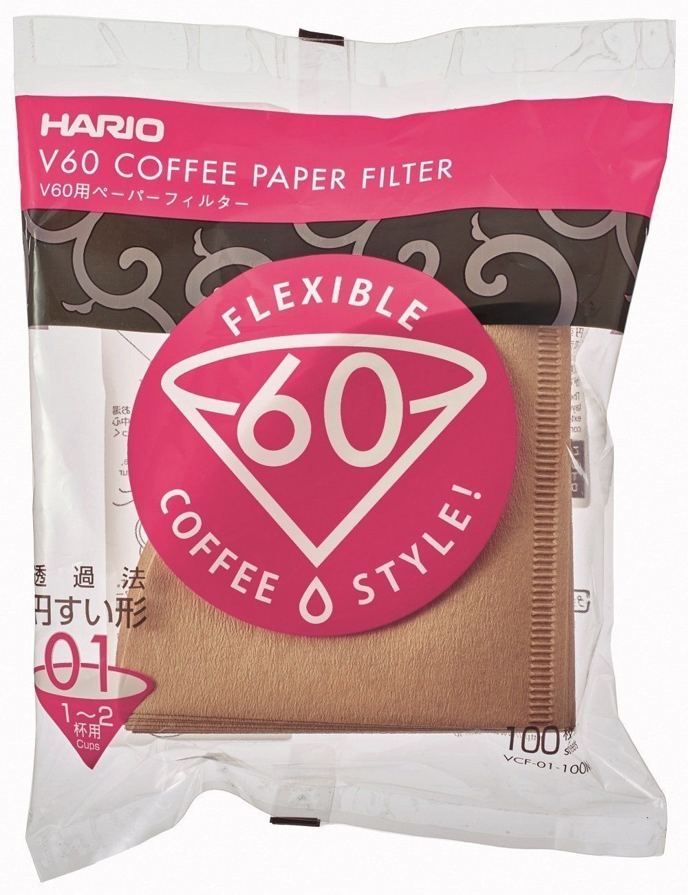 Hario V60 Size 01 Brown Coffee Paper Filters 100 pcs - Crema