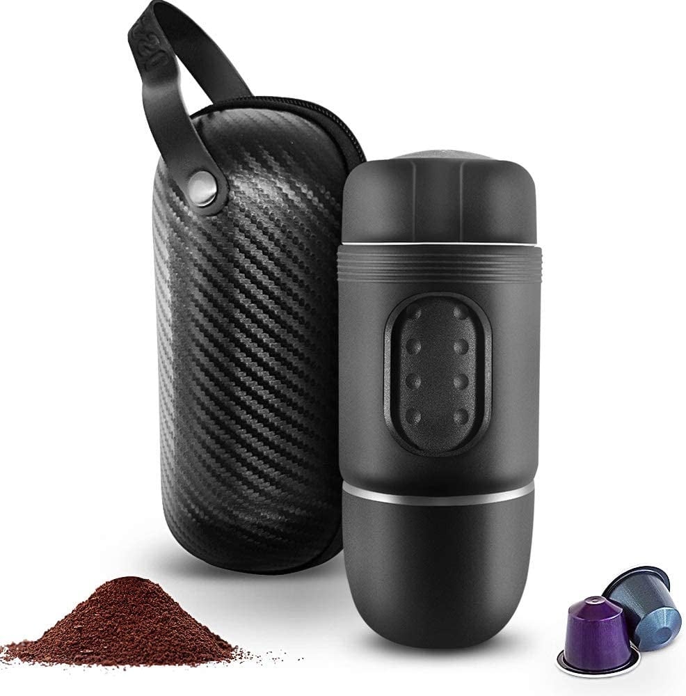 STARESSO Mini cafetera de viaje, máquina de café espresso portátil 2 en 1,  cápsulas Nespresso compatibles con operación manual extra pequeña y café