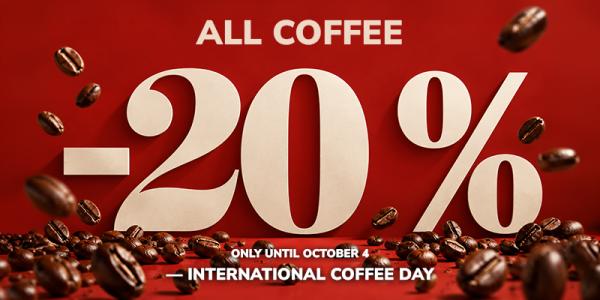 Tous les cafés à 20% de réduction aujourd'hui