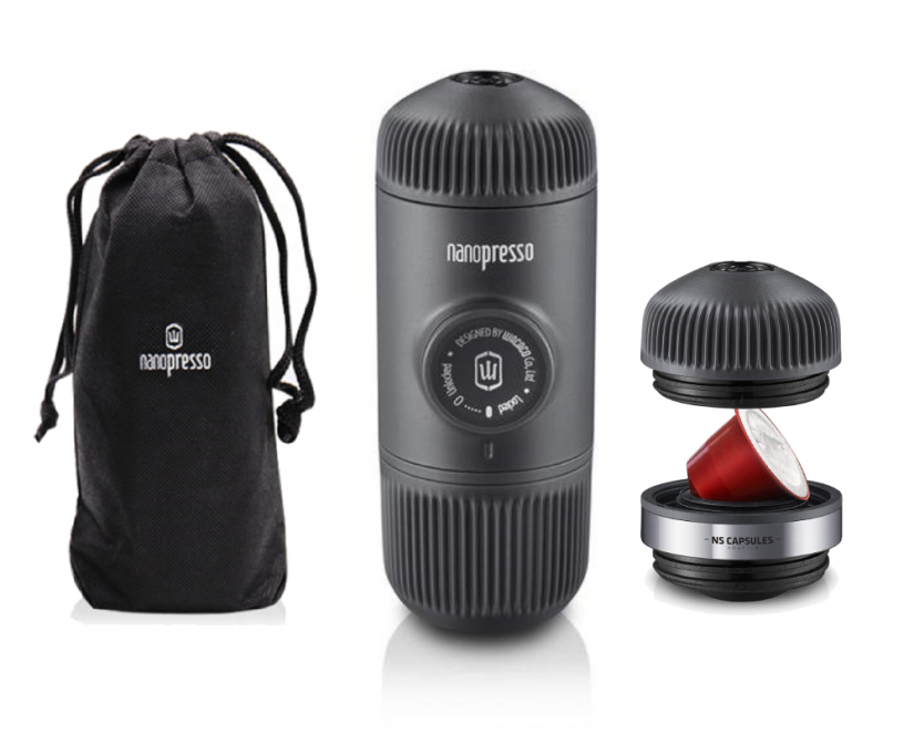 Wacaco Nanopresso Portable Espresso Maker + NS Adaptor + Bag, Grey - Crema