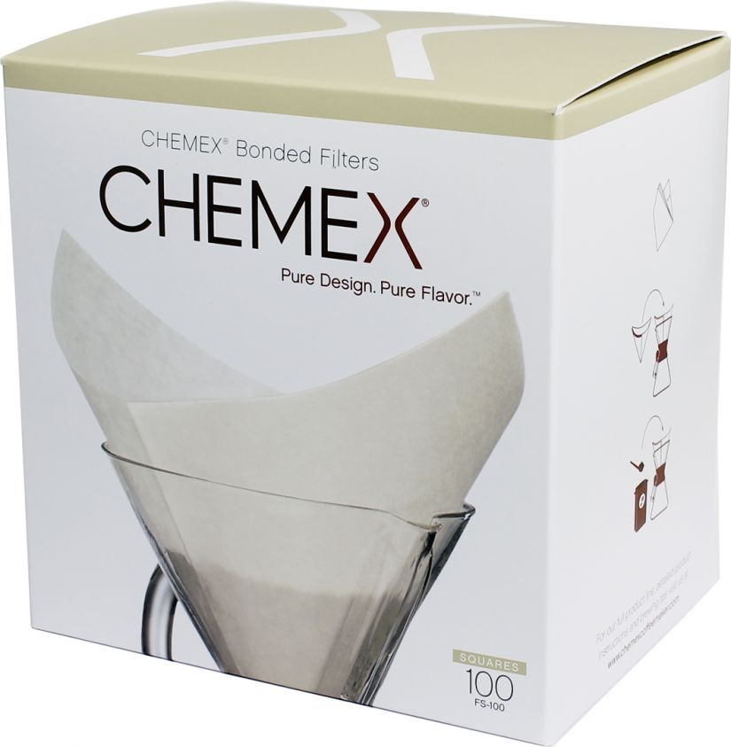 Chemex Pre-Folded Square Paper Filters for 6, 8 and 10 Cup Coffee Maker, 100 pcs