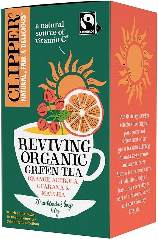 Clipper Organic Green Tea Reviving Orange, Acerola, Guarana & Matcha 20 Tea Bags