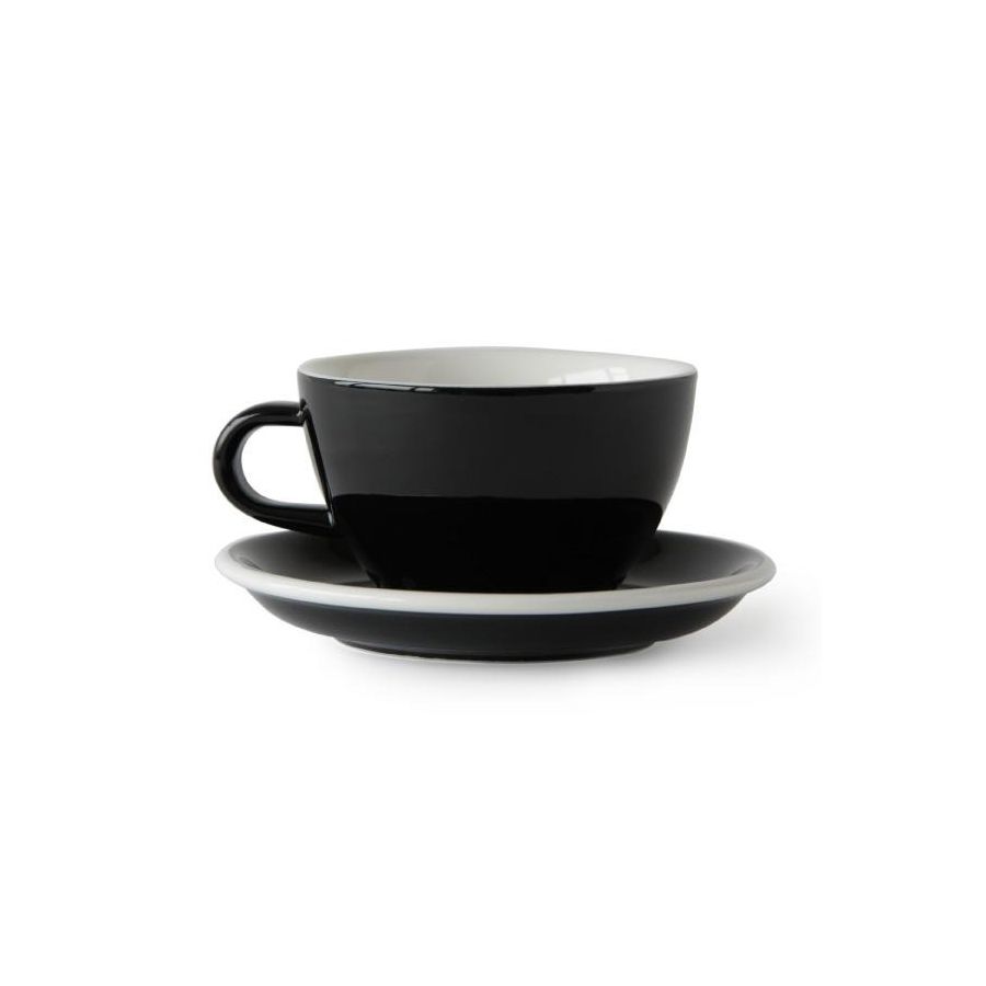 Acme Large Latte Taza 280 ml + Plato 15 cm, Penguin Black