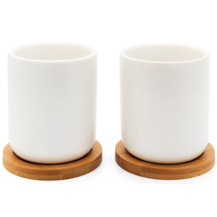Bredemeijer Umea Mug Set 200 ml + Bamboo Coasters, White