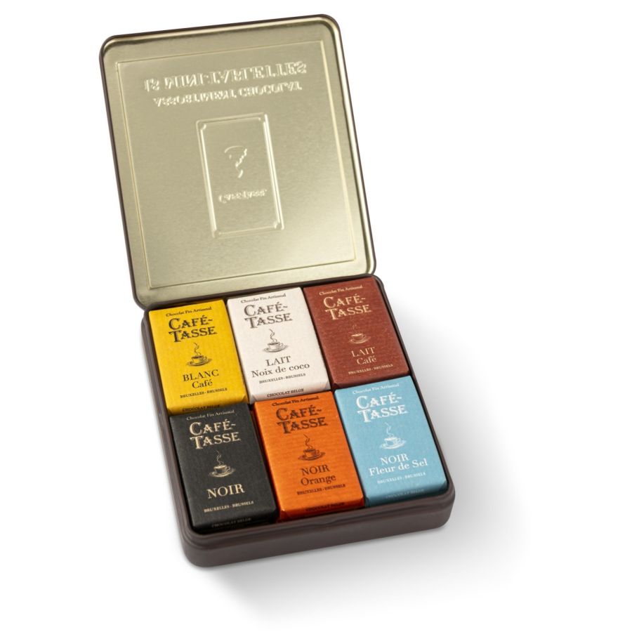 Café-Tasse Assortment 18 Mini Chocolate Bars, Tin Box 162 g