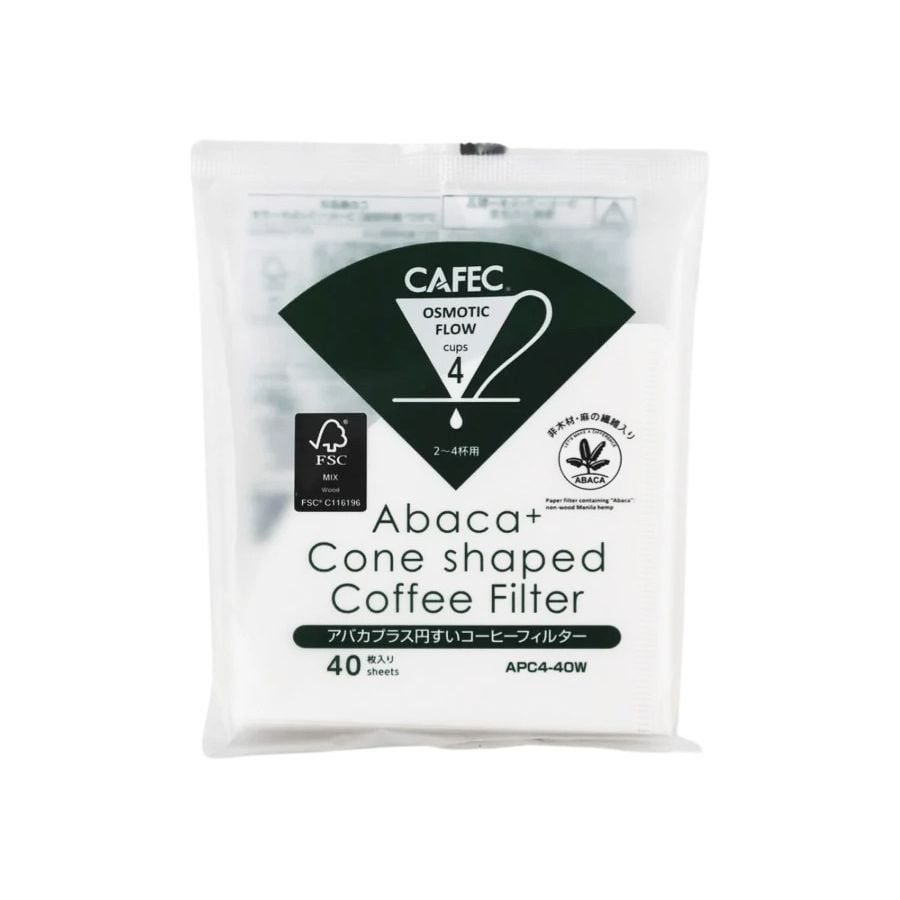 CAFEC Abaca+ Cone Shaped Coffee Filter 4 tasses, blanc 40 pcs