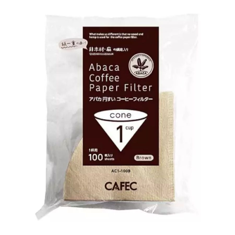 CAFEC ABACA Cone-Shaped Filter Paper 1 Cup, Brown 100 pcs
