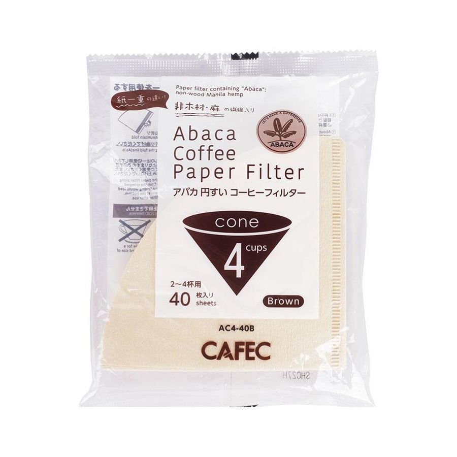 CAFEC ABACA Cone-Shaped Filter Paper 4 Cup, Brown 40 pcs