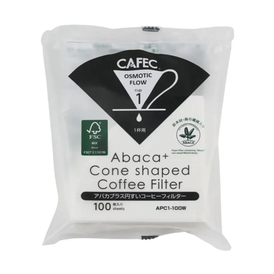 CAFEC Abaca+ Cone Shaped Coffee Filter Paper 1 Cup, White 100 pcs
