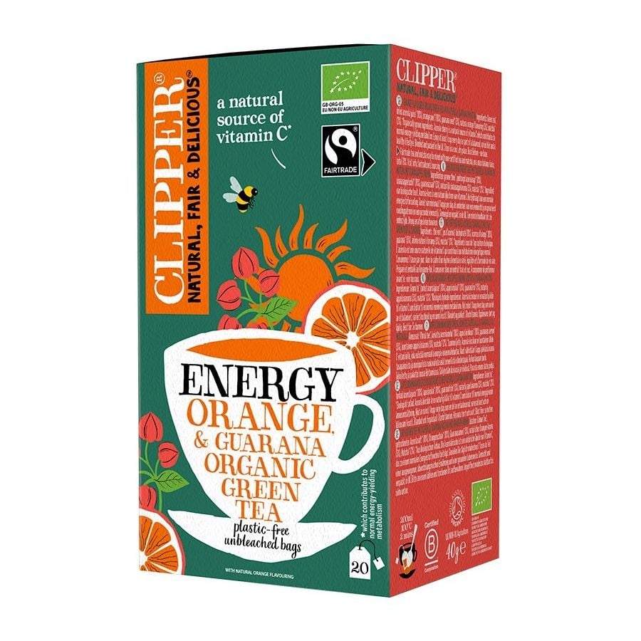 Clipper Organic Green Tea Energy Orange & Guarana 20 bolsas de té