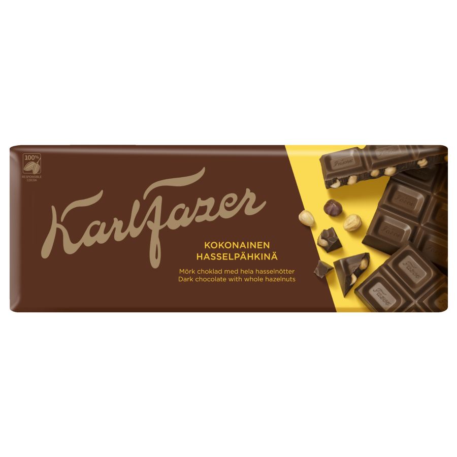 Karl Fazer chocolat noir aux noisettes entières tablette de chocolat 200 g