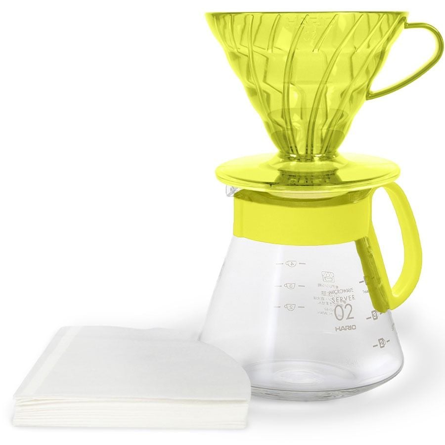 Hario V60 Dripper & Server Set Taille 02, Sunflower Yellow