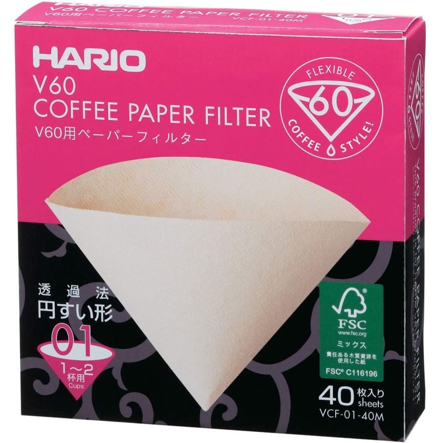 Hario V60 Misarashi taille 01 filtres à café en papier marron, boîte de 40 pièces