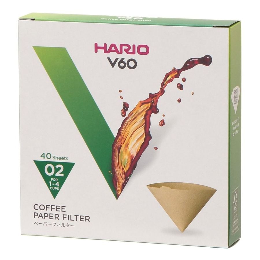 Hario V60 Misarashi taille 02 filtres à café en papier marron, boîte de 40 pièces
