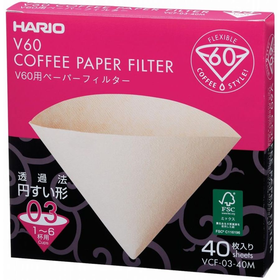 Hario V60 Misarashi taille 03 filtres à café en papier marron, boîte de 40 pièces