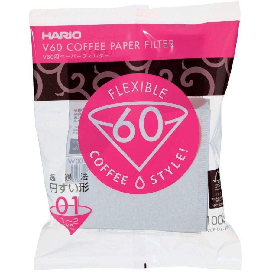 Hario V60 taille 01 filtres à café en papier, 100 pièces