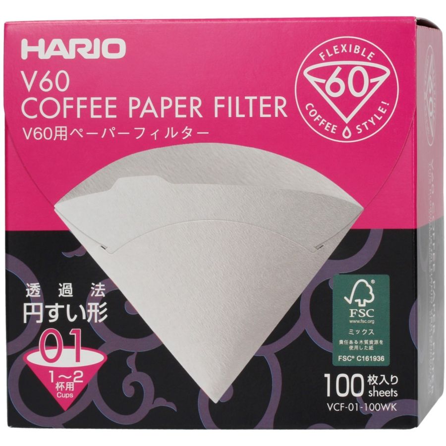 Hario V60 Size 01 Coffee Paper Filters 100 pcs Box