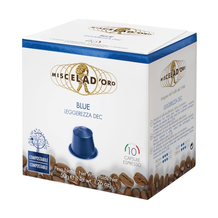 Miscela d'Oro Blue descafeinado cápsulas compatibles con Nespresso, 10 uds.