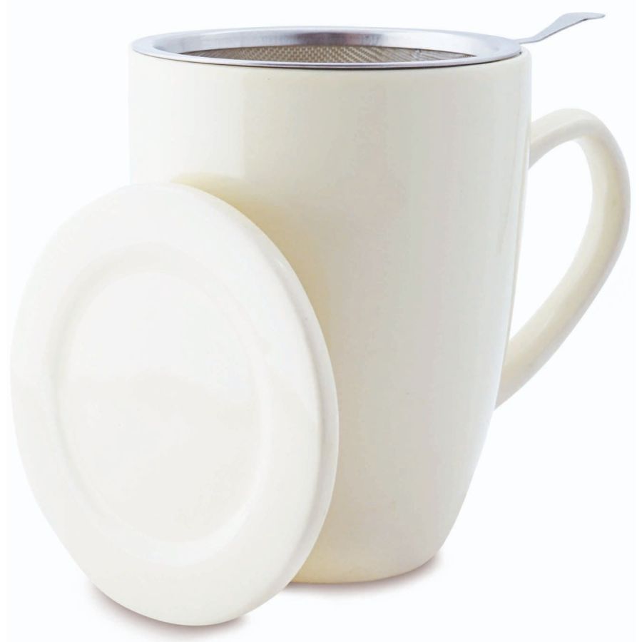 Shamila Tea Mug with Filter & Lid 350 ml, Cream White