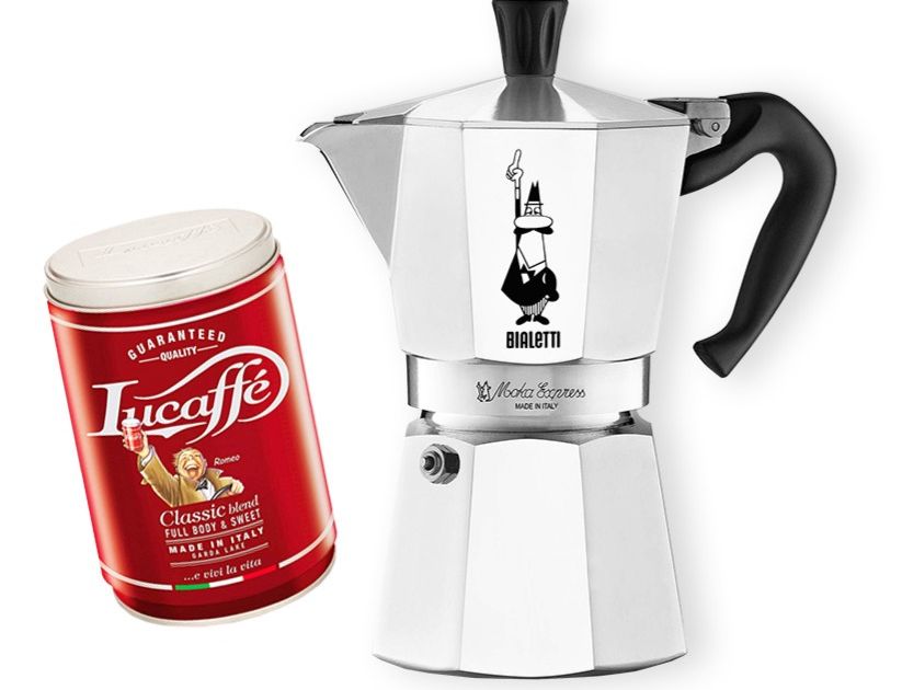 Bialetti Moka Express 6 Cup Moka Pot + Lucaffé Classic 250 g Ground