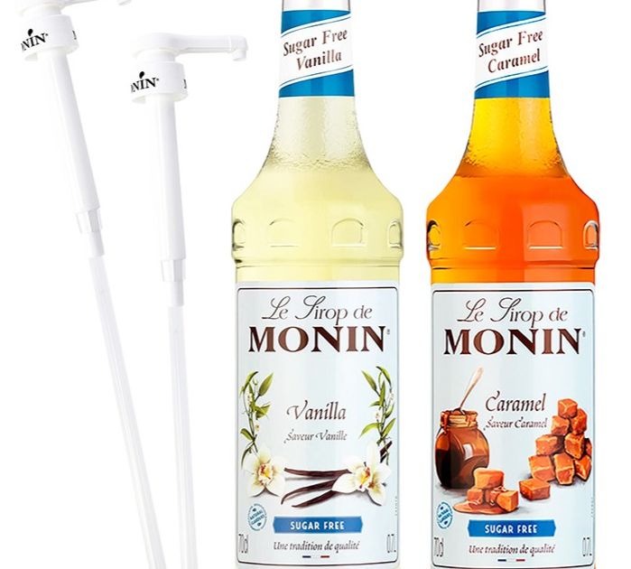 Monin Sugar Free Vanille 700 ml + Sugar Free Caramel 700 ml + 2 x Monin