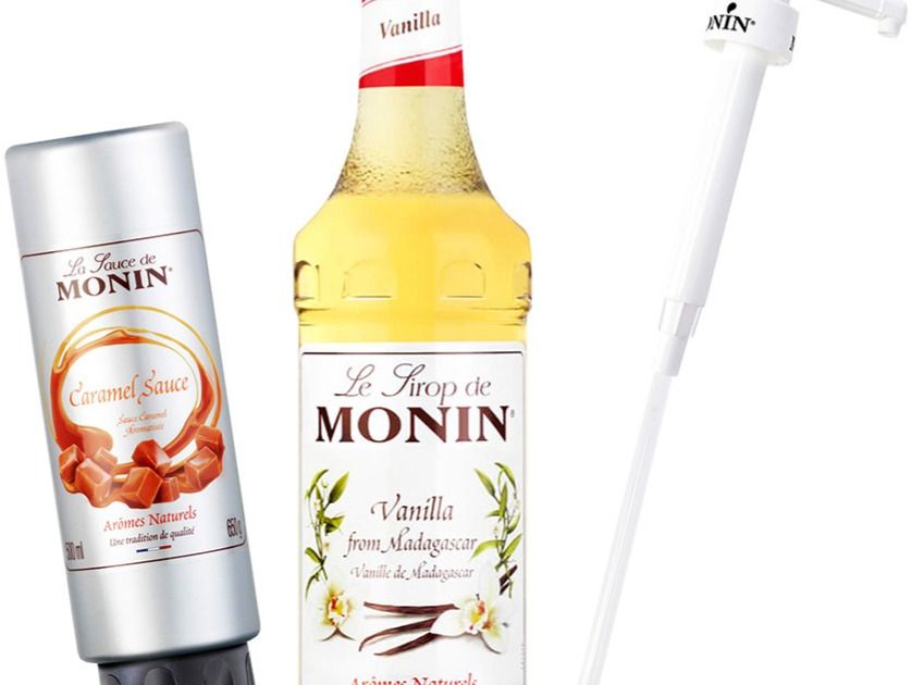 Monin Vanille 700 ml + sauce Caramel Monin 500 ml + pompe à sirop Monin -  Crema