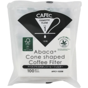 CAFEC Abaca+ Cone Shaped Coffee Filter Paper 1 Cup, White 100 pcs