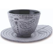 Shamila Dragonfly Tasse à thé en fer avec sous-verre, 100 ml, grise